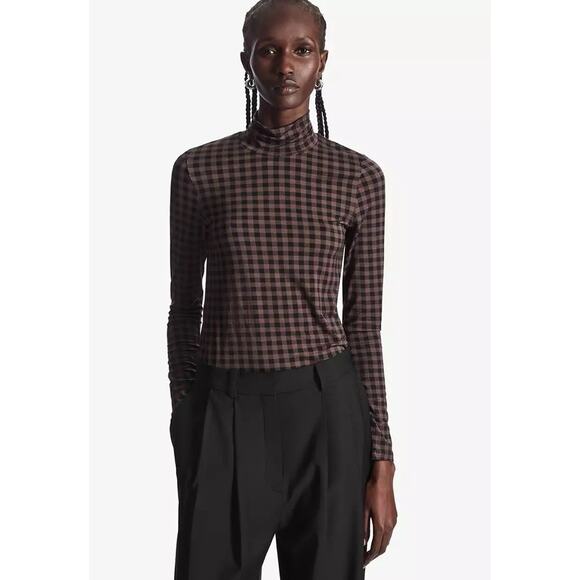 Cos High Neck Plaid Printed Turtleneck Long Sleeve Small - Picture 1 of 4